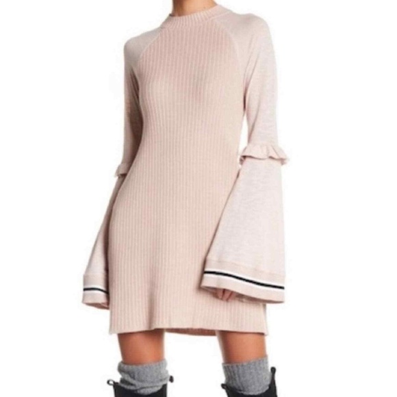 Free People “Zou Bisou” Bell Sleeve Sweater Mini Dress M - Picture 1 of 4